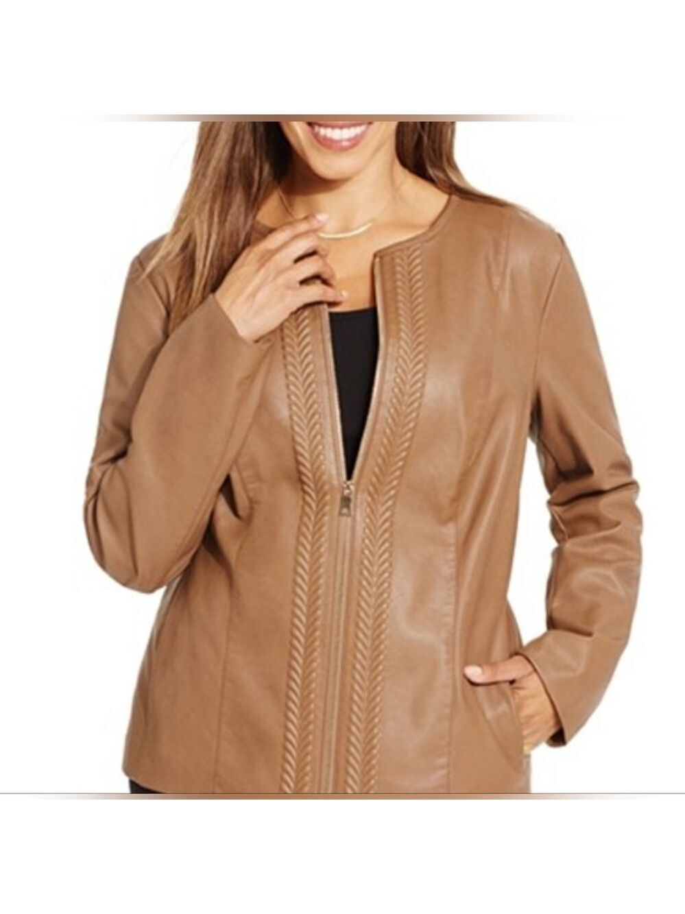 CHARTER CLUB PLUS SIZE 3X TAN BROWN FAUX LEATHER CORE JACKET OUTERWEAR TOP FALL